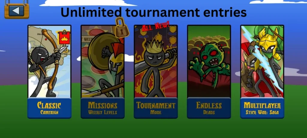 Unlimited tournament entries feature of stick war legacy mod apk