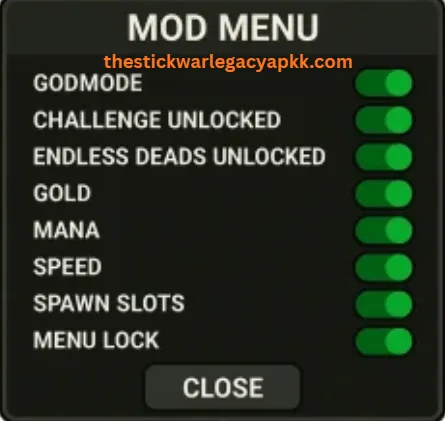 Stick war legacy Mod Menu with on and off options